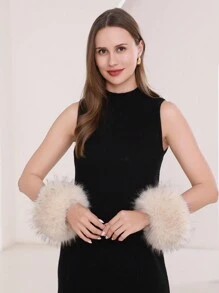 Women's Snakeskin Print Fluffy Wrist Cuffs,Furry Arm Warmer