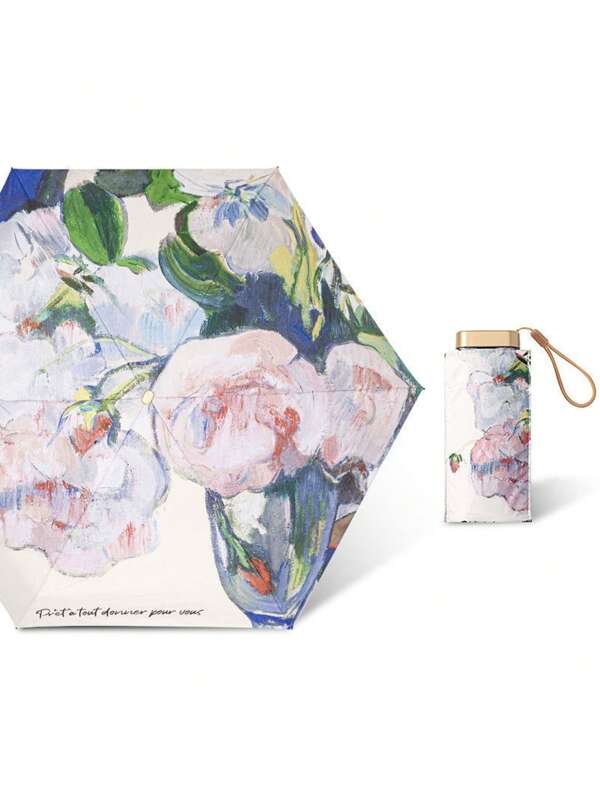 1pc Mini Guarda-chuva Dobrável, Multifuncional, À Prova D'Água, À Prova de Sol, Anti-UV, Compacto e Portátil para Viagem Menino Dia dos Namorados Coração Dia dos Namorados