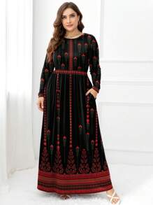 DEARCASE Vestido de manga larga con bolsillo de talla grande estampado - Multicolor - Ver 1