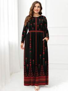 DEARCASE Vestido de manga larga con bolsillo de talla grande estampado - Multicolor - Ver 4