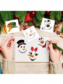 1 件圣诞雪人脸模板绘画 5.1x5.1 英寸雪人圣诞模板木片圣诞树底座透视装饰 DIY 圣诞布置饰品 - 彩色 - 查看 2