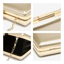 1pc Gold Reflective PU Handbag, Gala Evening Dress Clutch Purse, New Bride Classic Square Shiny Formal Party Bag With Metal Chain Strap, Suitable For Formal Occasions, Banquet, Wedding, Ceremony, Elegant Clutch Bag For Women
