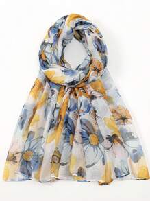 1 件花卉印花休闲可爱优雅街头宫廷风格轻质商务派对涤纶巴厘岛雪纺围巾，适合所有季节冬季秋季