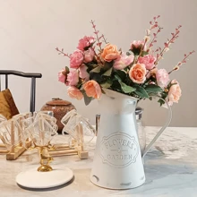 1pc Retro Distressed Milk Pail Iron Art Flower Vase Decor Gifts Birthday Graduation Home Decor Back To School Room Decor School Supplies Glass Vase - White - View 1