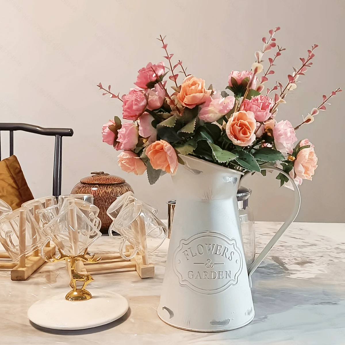 1pc Retro Distressed Milk Pail Iron Art Flower Vase Decor Gifts Birthday Graduation Home Decor Back To School Room Decor School Supplies Glass Vase - White - View 1