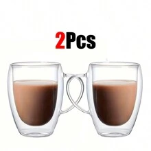 1-2-4pcs/Set Transparent Double-Layer Glass Cups With Handles, Suitable For Coffee, Tea, Latte, Cappuccino, 12oz - Winter Insulated Glass Mugs - Transparent - View 9