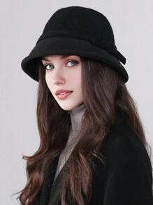 1pc Women's Thick Bucket Hat With Bow Decor, Elegant Fuzzy Bucket Hat, Suitable For Autumn/Winter Daily Outings, Washing Machine Friendly - MM1896 - View 12