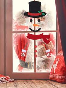 1 zestaw - urocze ozdoby świąteczne z filcu: Święty Mikołaj, Bałwan, Renifer, Naklejki na drzwi/okno, Akcesoria do gabloty sklepowej, Naklejki świąteczne, Naklejki filcowe, Zdejmowane naklejki na drzwi/okno z bałwankiem