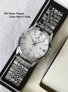 Pablo Raez 1pc Men's Watch High Quality Popular Brand New Luxury IPS Silver Stainless Steel 50M Water Resistant Simple Calendar Clock Men's SUS304 Steel Casual Fashion Quartz Watch For Man Luminous Hands Roman Numeral & Bar Scale Black High Level Business Wristwatch For Daily Use Gift For Father Or Male Friend - one-size - View 6