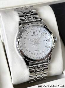Pablo Raez 1pc Men's Watch High Quality Popular Brand New Luxury IPS Silver Stainless Steel 50M Water Resistant Simple Calendar Clock Men's SUS304 Steel Casual Fashion Quartz Watch For Man Luminous Hands Roman Numeral & Bar Scale Black High Level Business Wristwatch For Daily Use Gift For Father Or Male Friend - one-size - View 7