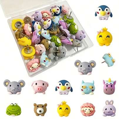 10个/20个可爱动物造型软木板图钉 - ABS树脂材质，适用于家庭和办公室公告板、照片墙和地图