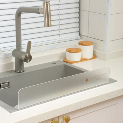 48cm Length Acrylic Frosted Sink Splash Guard, Multicolor Countertop Spill Protection Pad, European Style Acrylic Bottom Rubber Strip Self-Adhesive, Kitchen Sink Splash Cover