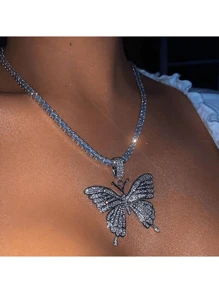 1 套闪亮蝴蝶吊坠项链,嘻哈珠宝礼物潮流,适合女性/男性、派对和时尚,包括礼品盒和卡片包装 - 蝴蝶型 - 查看 3