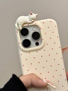 情人节可爱 3D 猫狗手机壳适用于 16 15 13 14 12 11 Pro Max 可爱小猫小狗软壳防震后盖防水防摔防刮 - 白色 - 查看 2