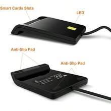CAC Card Reader, Smart Card Reader DOD USB Common Access CAC, Compatible With Windows, OS And Linux - Black - View 3