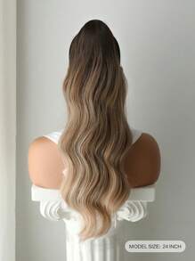 爪形马尾辫接发配件 26 英寸勃艮第自然波浪耐热纤维合成马尾辫发片，适合女性圣诞节、万圣节派对和日常使用 - 漸層棕色 - 查看 4