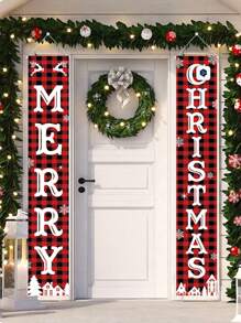 2pcs Merry Christmas Colorful Snowman Santa Claus Decor Door Curtain Holiday Couplet Party Hanging Ornament, Suitable For Festivals, Parties Etc.,Christmas