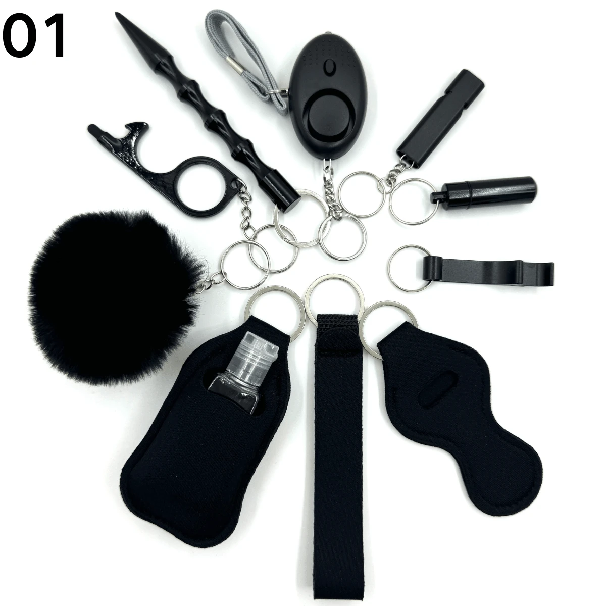 10Piece Women Self Defense Safety Keychain Set, Including Alarm