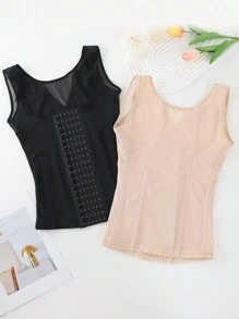 2pcs/Set Fashionable Breathable Mesh Crop Top, High Elastic Sports Tank Top - Multicolor - View 9