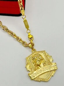 Men's Necklace With 6mm Gold Plated Jesus Christ Rope Chain - Vàng - Xem 7