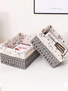 1pc Woven Storage Basket, Desktop Organizer Basket, Key Holder, Woven Basket Tray For Table, Snack Basket - Multicolor - View 2