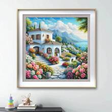 1 件套数字油画套装房屋花卉海滨山脉丙烯颜料数字绘画套装画布风景画家居装饰 - 紫紅色 - 查看 2