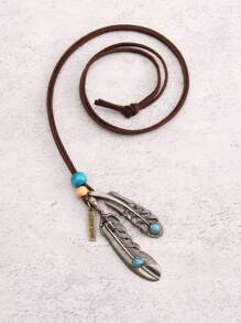 Turquoise Decor Feather Charm Necklace