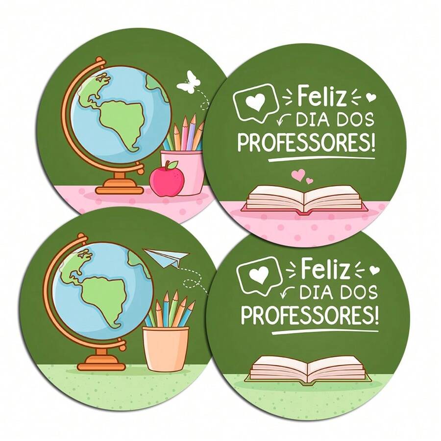 60 Round Adhesive Tags 5cm Teacher's Day Green Teacher - 彩色 - 查看 1