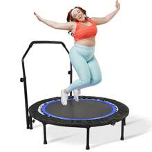 ADVWIN 48" Foldable Mini Trampoline, Indoor Outdoor Fitness Trampoline For Adults Indoor/Garden Workout, Exercise Rebounder With Adjustable Foam Handle, Max Load 440lbs - 藍色 - 查看 1