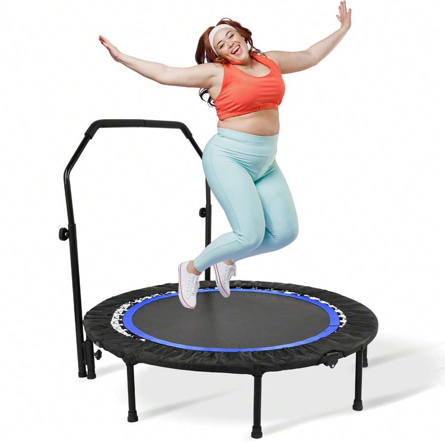 ADVWIN 48" Foldable Mini Trampoline, Indoor Outdoor Fitness Trampoline For Adults Indoor/Garden Workout, Exercise Rebounder With Adjustable Foam Handle, Max Load 440lbs - 藍色 - 查看 1