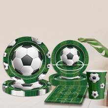 Soccer Themed Disposable Tableware Set For 20 Guests, GOAL! Print Paper Plates Cups Napkins, Green Football Field Pattern Party Supplies For Boys Birthday Sports Game Celebration - Multicolor - View 1