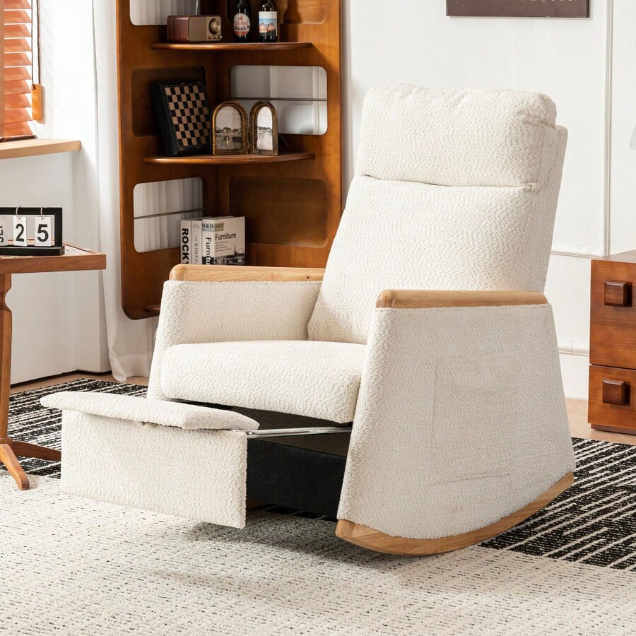 Comfortable High Back Upholstered Rocking Chair With Footrest And Side