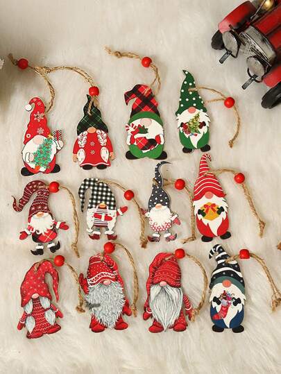 Set da 12 ornamenti natalizi a forma di gnomo in legno, decorazioni natalizie per appendere sull'albero di Natale, feste, decorazioni per la casa e regali, decorazioni natalizie per la stanza, inverno