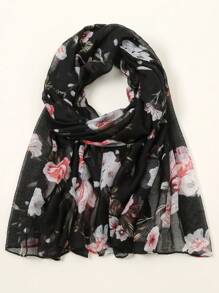 1 件花卉印花休闲可爱优雅街头宫廷风格轻质商务派对涤纶巴厘岛雪纺围巾，适合所有季节冬季秋季