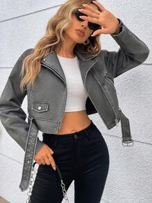 Women Faux Leather Jackets Bomber Cropped Motorcycle Fall Jackets Zip Up Coats Y2k Outfits