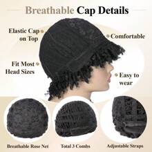 3-Inch Short Faux Locs Wig, African Curly Braided Hairstyle Synthetic Wig For Women, Natural Black - Black - View 7