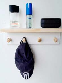 Cabideiro Pendurador De Roupas e Acessórios Com Prateleira de Pinus 50x10 - MDF Branco com 4 pinos - Branco - Visão 4