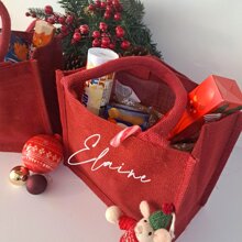 Spersonalizowana torba na prezenty świąteczne, torba na prezenty świąteczne z imieniem, czerwony worek jutowy na święta, torba na prezenty świąteczne, torba na prezenty wigilijne, prezent świąteczny
