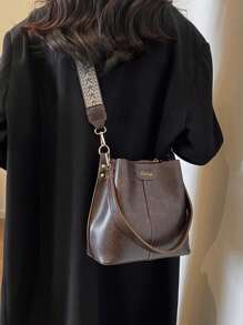 Mini Autumn And Winter Fashion Texture Solid Color PU Bucket Bag Retro Versatile Ladies Shoulder Bag - Coffee Brown - View 8