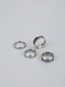 Conjunto de anéis de aço inoxidável com escala de dragão de resina estilo hip-hop punk 4 peças, adequado para homens