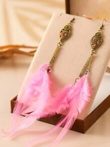 1 par de aretes de plumas naturales largas y exageradas estilo vintage para mujeres - exótico - Ver 3