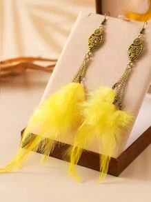 1 par de aretes de plumas naturales largas y exageradas estilo vintage para mujeres - exótico - Ver 4