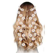 1Pc Bohemian Headband Hippie Simulation Sun Flower Daisy Hairband Floral Crown Hair Accessories For Girls, Teens Party Cosplay Costume Turban Headband Sweatband Fall Winter Hair Band For Vacation Outfits Woman Elegant Scarf Women Bandanas Soft Headwrap - White - View 8