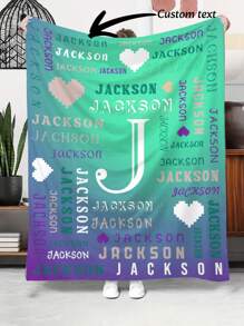 1pc Personalized Blanket With Name, Custom Name Blanket For Adults, Customized Name Blanket, Personalized Gifts For Birthday Christmas,280GSM - Pure Blue - View 8