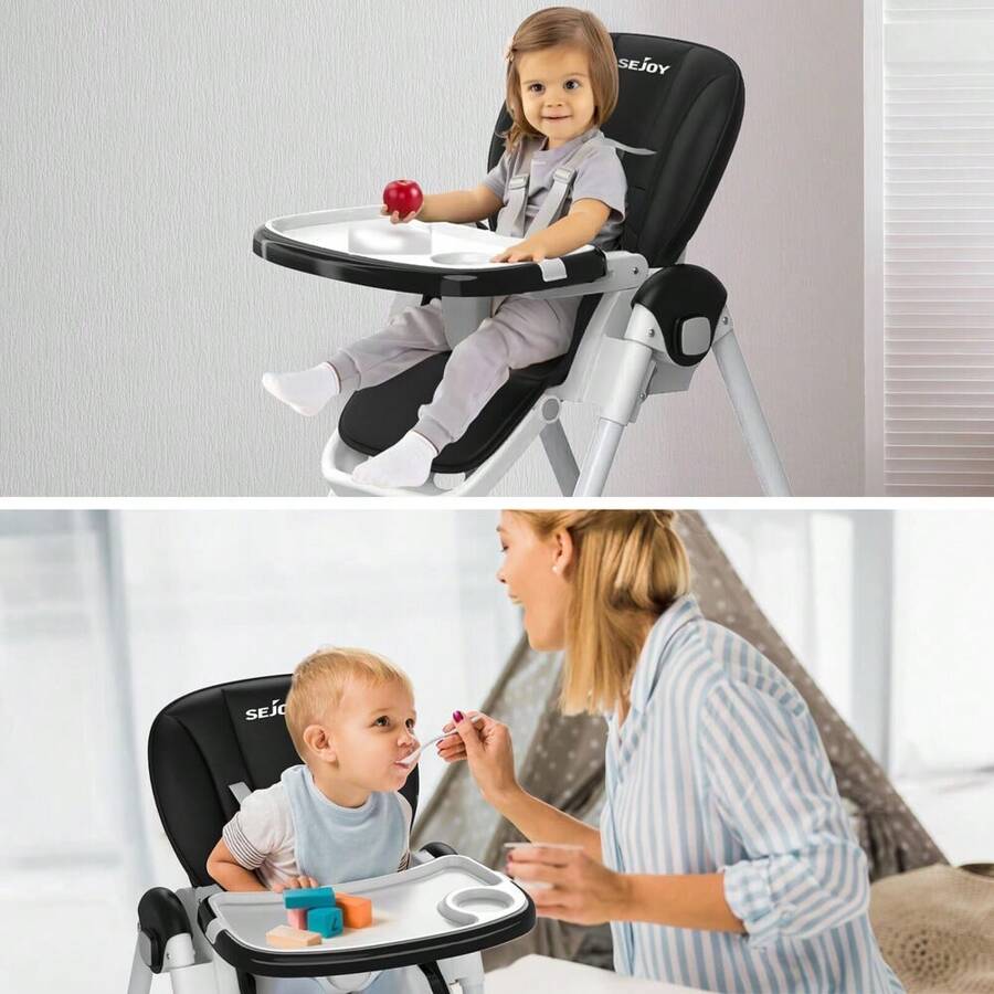 Baby High Chair Booster Seat W/ 4 Wheels Foldable Adjustable Heigh