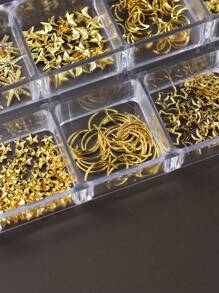 12 Fächer Gold Mond Stern Metallic Nagel Dekoration 3D Y2K Schmuck Strass Stahlkugel Nail Art Dekoration Maniküre Zubehör Diy Nail Gems Nail Zubehör Nägel