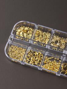 12 Fächer Gold Mond Stern Metallic Nagel Dekoration 3D Y2K Schmuck Strass Stahlkugel Nail Art Dekoration Maniküre Zubehör Diy Nail Gems Nail Zubehör Nägel