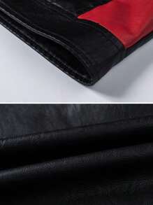 Otoño e invierno Cuello alto cremallera chaqueta de motorista de los hombres material de la PU, multi-bolsillos,  Moda Urbana - Rojo - Ver 7