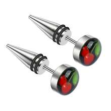 1 pieza de expansores de oreja con diseño de cono puntiagudo de estilo punk, expansores de oreja con estampado de cereza, adecuado para que usen hombres y mujeres - plata - Ver 4