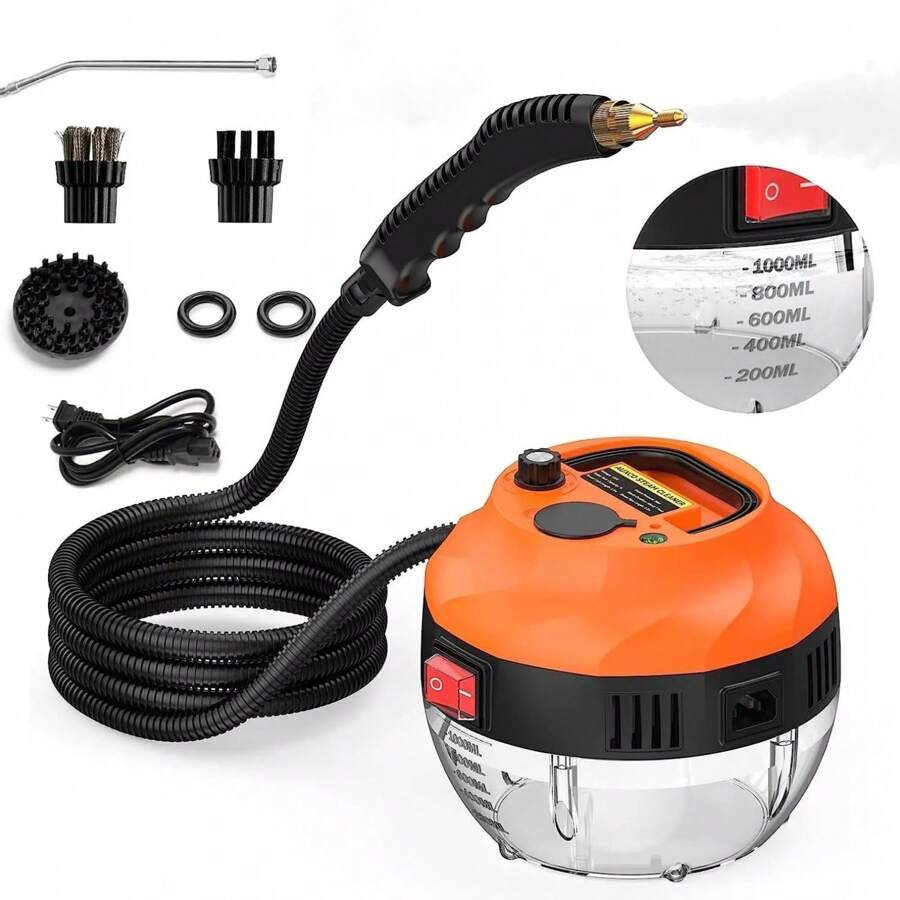 Handheld Steam Cleaner 2500W High Pressure Steam Cleaner For Home, Steamer For Cleaning With 3 Brush Heads, 2 Washers & Extended Rod, Steam Cleaner For Upholstery Kitchen Air Conditioning Bathroom To Remove Grime, Grease, Oil Fume, And More - 美規A型插(110-127V) - 查看 1
